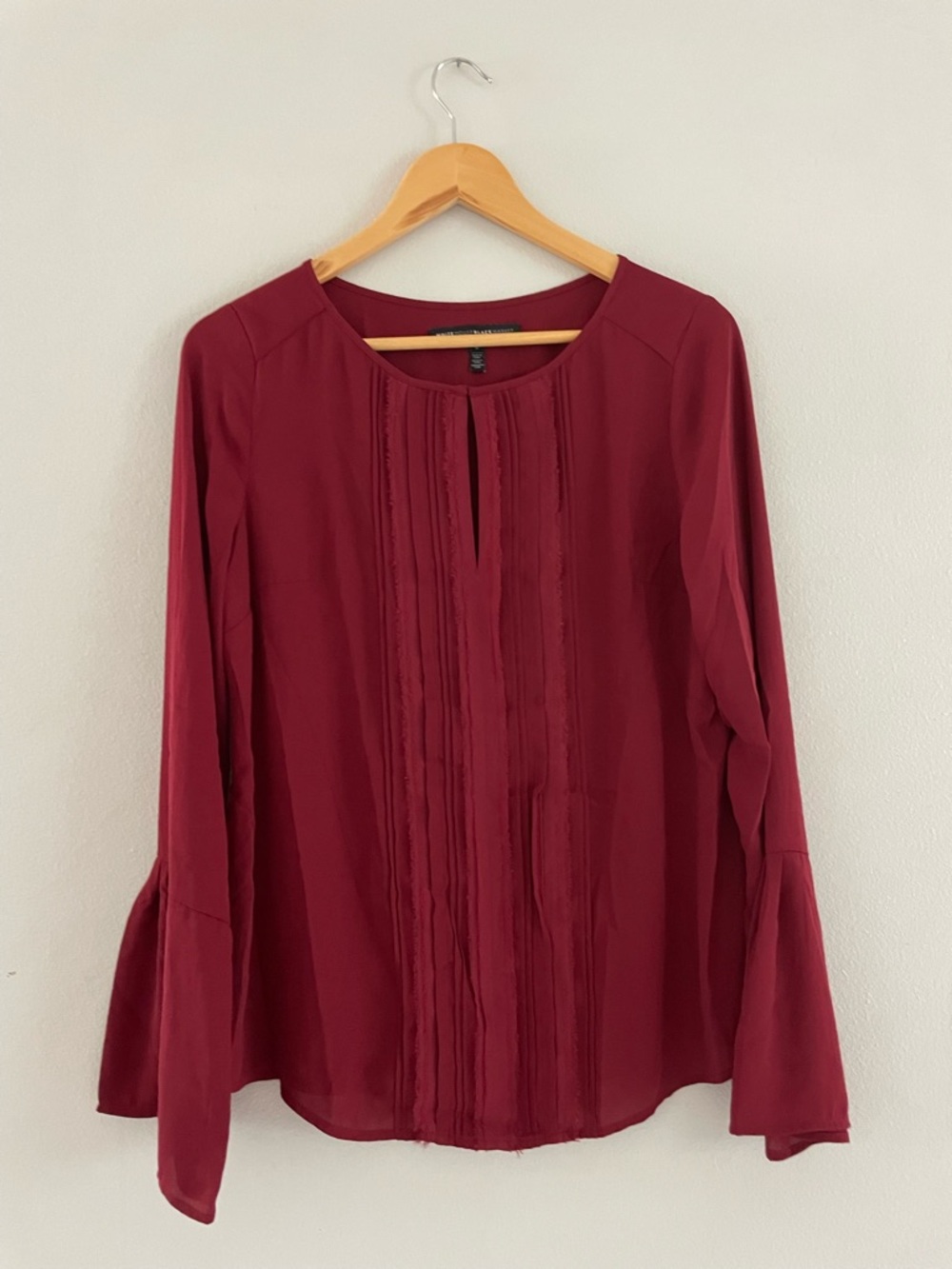 White House Black Market Maroon Pintuck Peasant Blouse